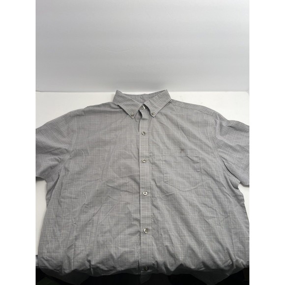 Van Heusen Flex Button Up Shirt Mens Medium Gray Short Sleeve Casual - Picture 1 of 4